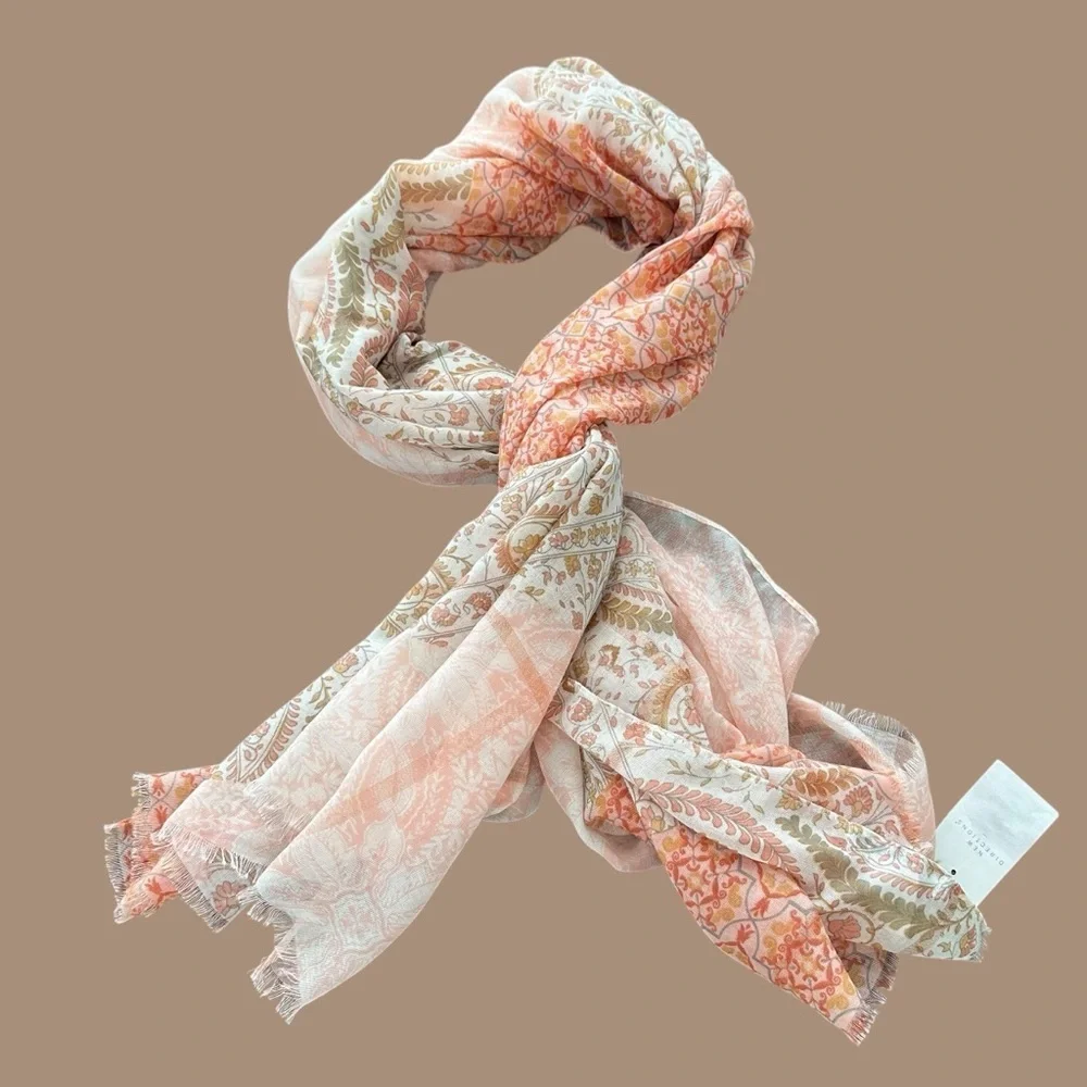NWT New‎ Directions Lightweight Peach Multi Pattern Spring Scarf Cottagecore New